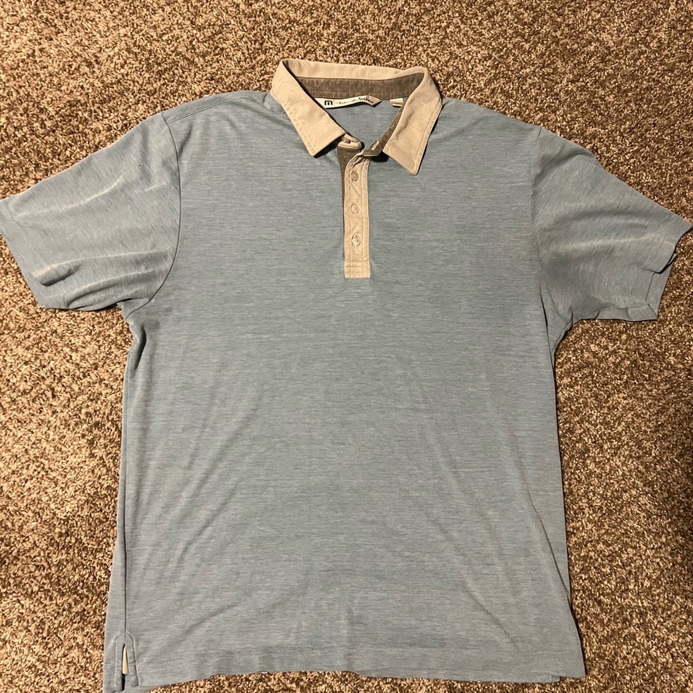 Travis Matthew Light Blue Polo Shirt with Gray Collar